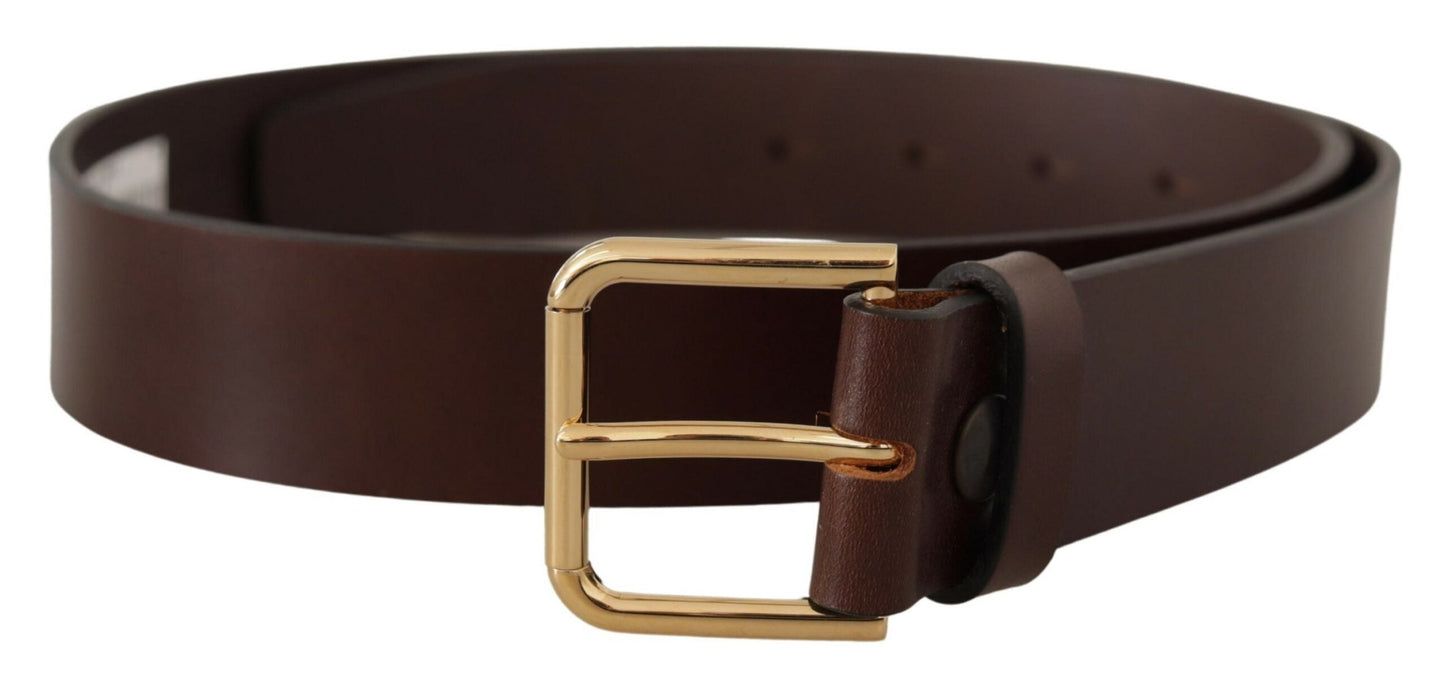 Dolce & Gabbana Brown Plain Calf Leather Gold Tone Buckle Men's Belt