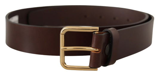 Dolce & Gabbana Brown Plain Calf Leather Gold Tone Buckle Men's Belt