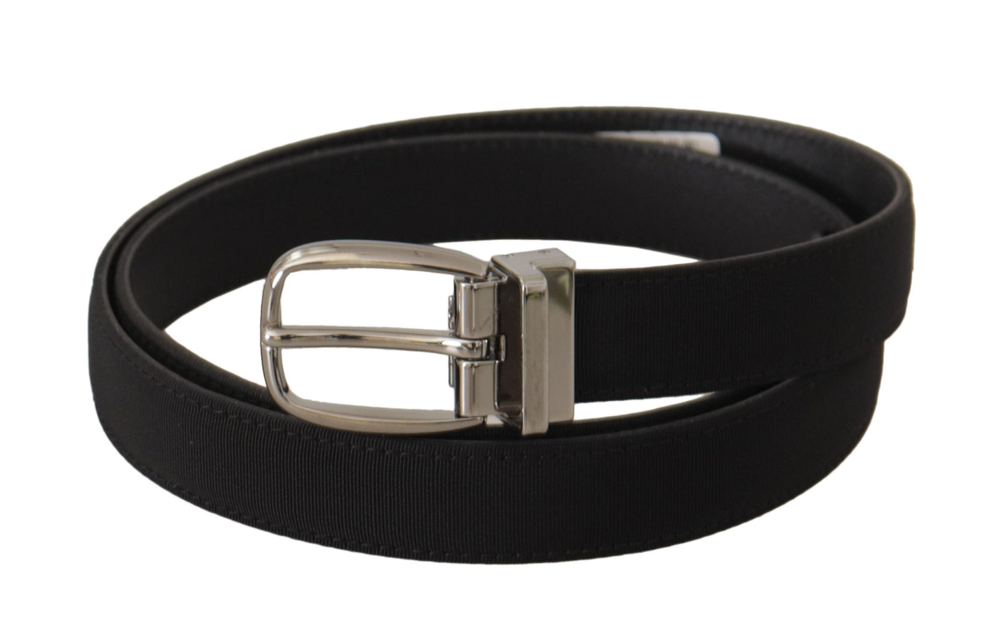 Dolce & Gabbana Black Calf Canvas Silver Tone Logo Metal Men's Belt