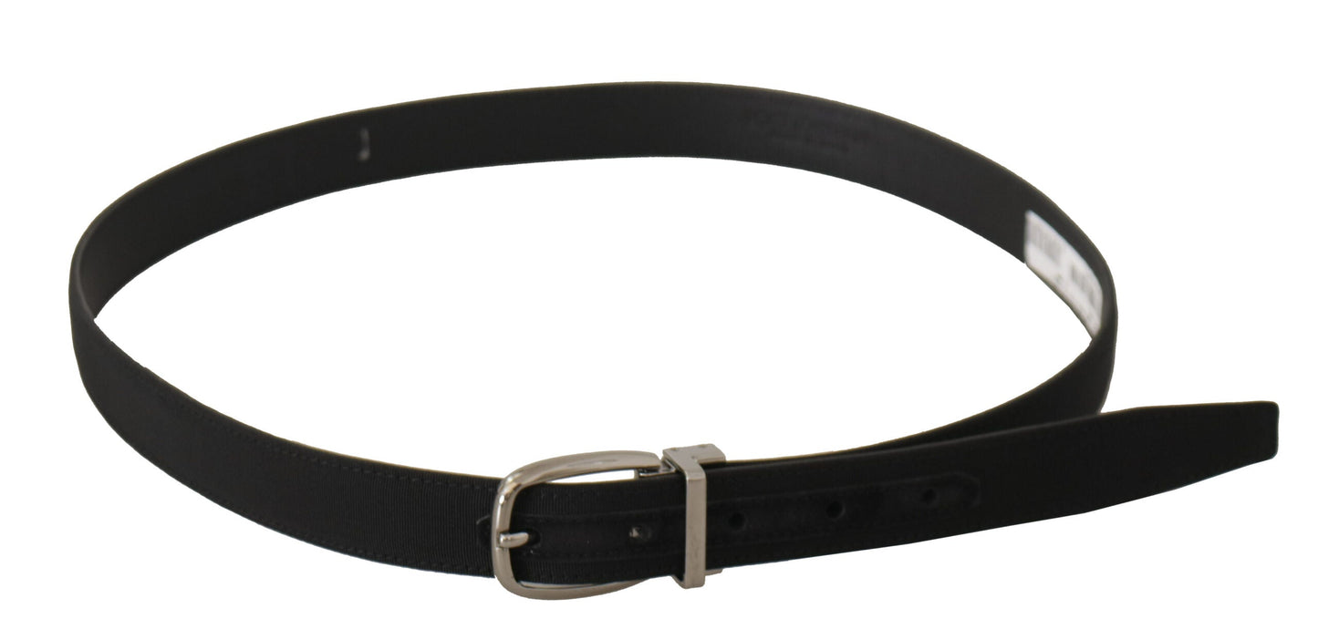 Dolce & Gabbana Black Calf Canvas Silver Tone Logo Metal Men's Belt