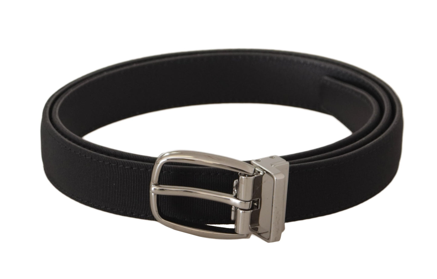 Dolce & Gabbana Black Calf Canvas Silver Tone Logo Metal Men's Belt