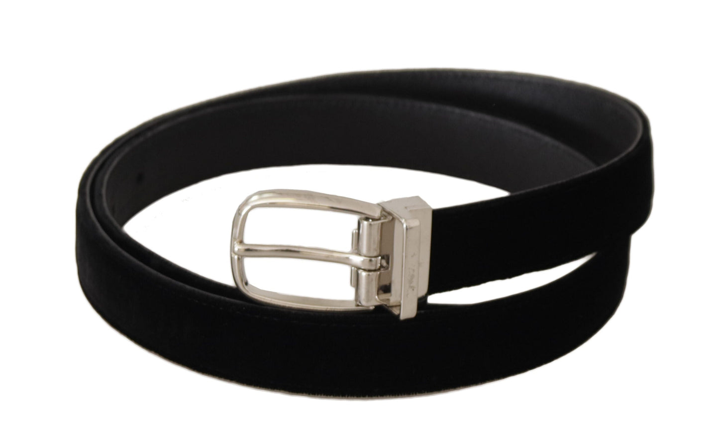Dolce & Gabbana Black Casual Velvet Silver Tone Metal Buckle Men's Belt