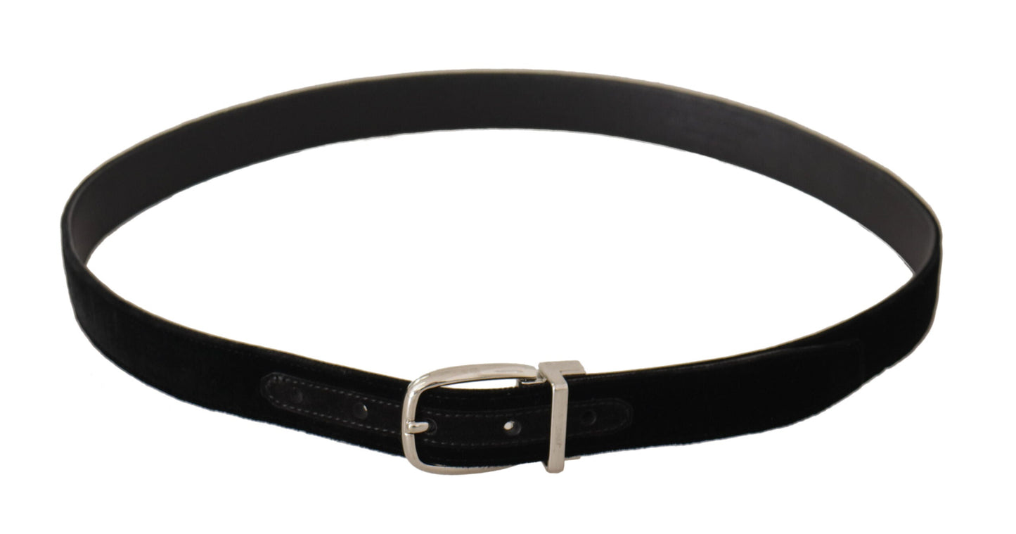 Dolce & Gabbana Black Casual Velvet Silver Tone Metal Buckle Men's Belt