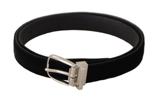 Dolce & Gabbana Black Casual Velvet Silver Tone Metal Buckle Men's Belt