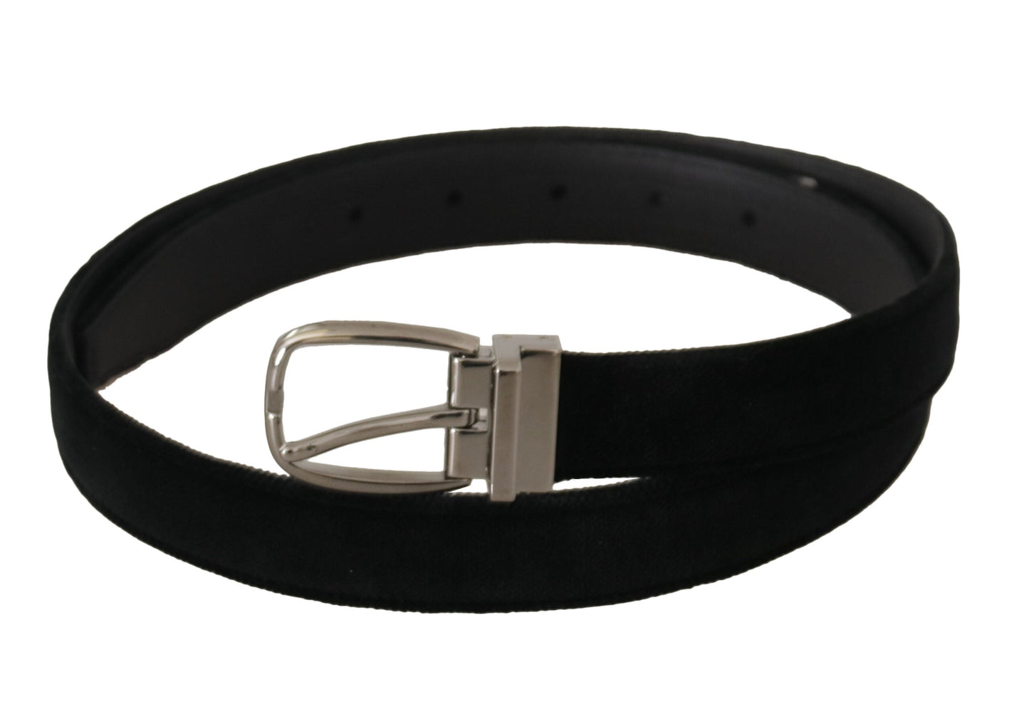 Dolce & Gabbana Black Classic Velvet Silver Tone Metal Buckle Men's Belt