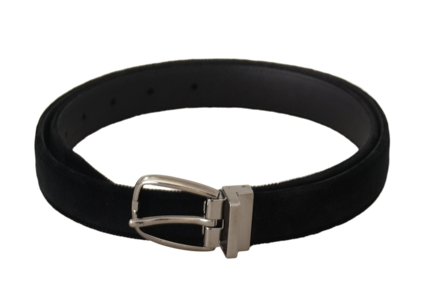 Dolce & Gabbana Black Classic Velvet Silver Tone Metal Buckle Men's Belt