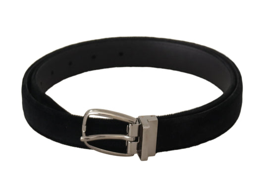 Dolce & Gabbana Black Classic Velvet Silver Tone Metal Buckle Men's Belt