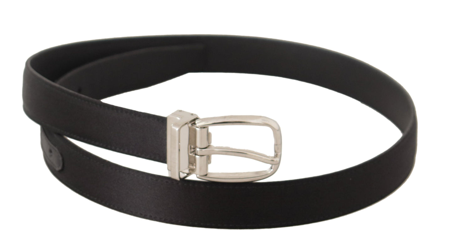 Dolce & Gabbana Black Canvas Leather Silver Logo Metal Buckle Men's Belt