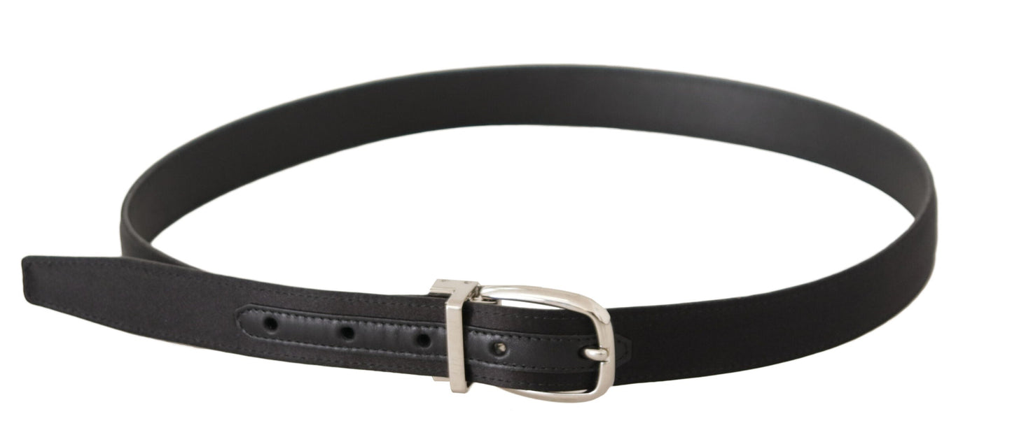 Dolce & Gabbana Black Canvas Leather Silver Logo Metal Buckle Men's Belt