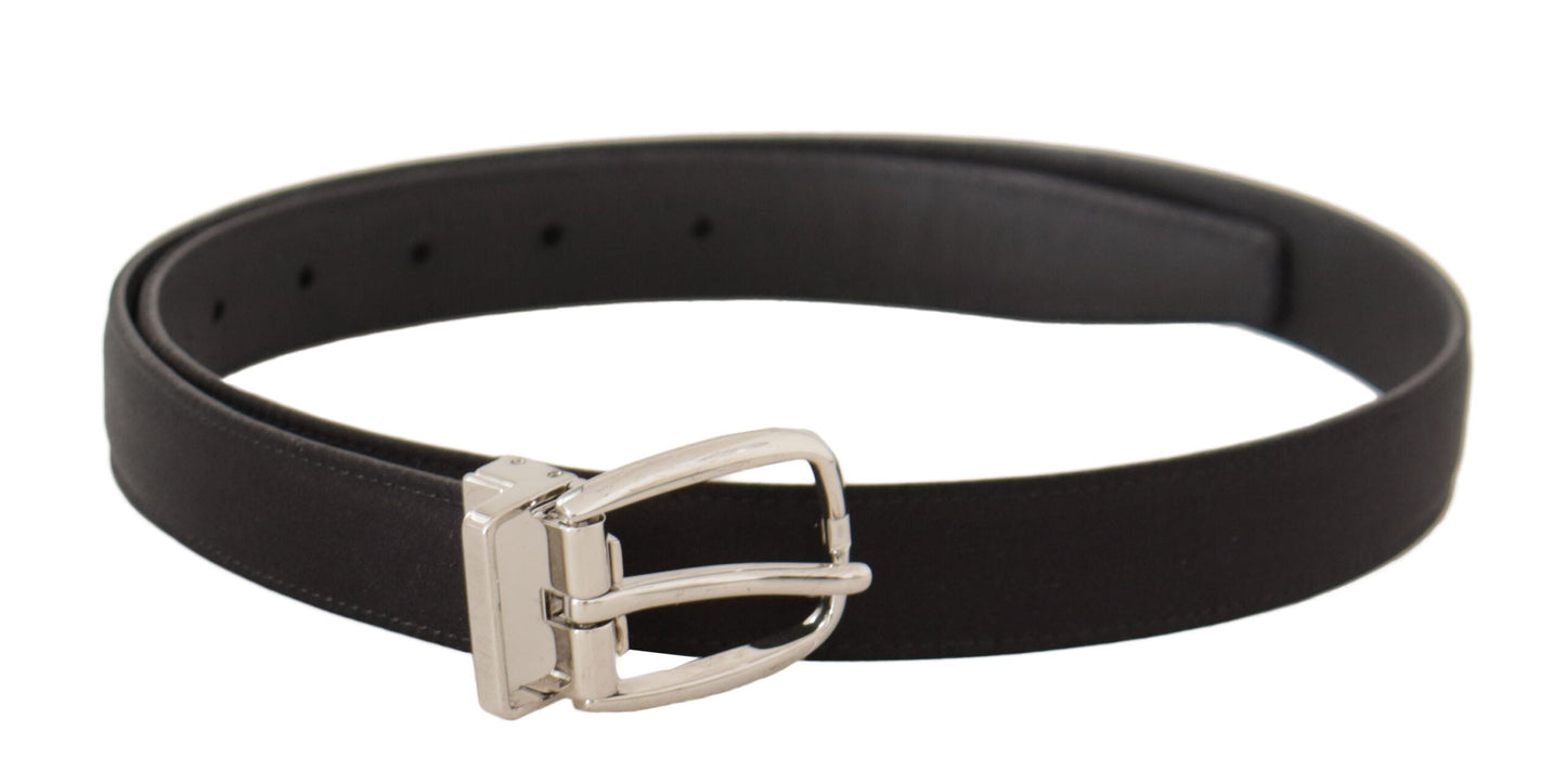 Dolce & Gabbana Black Canvas Leather Silver Logo Metal Buckle Men's Belt