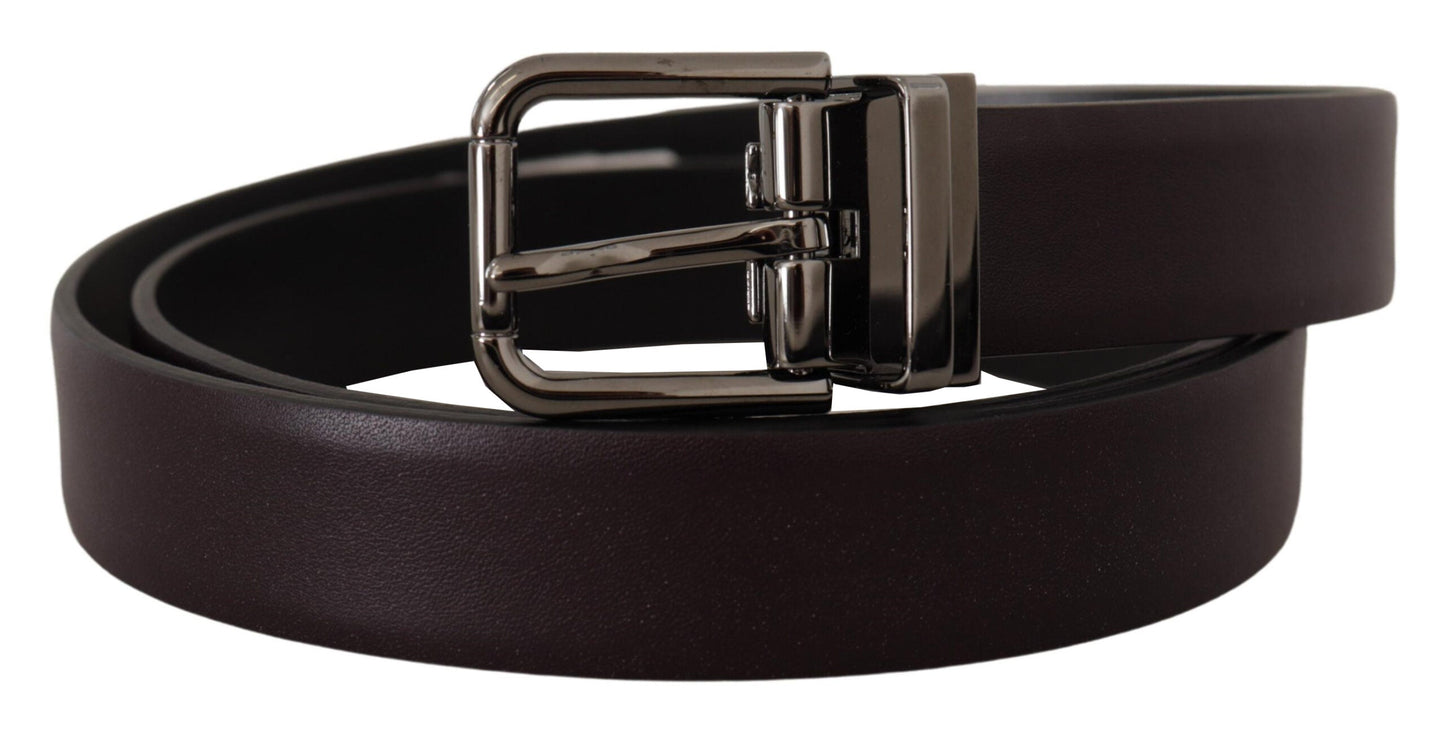 Dolce & Gabbana Dark Purple Leather Box Borchia Metal Buckle Men's Belt