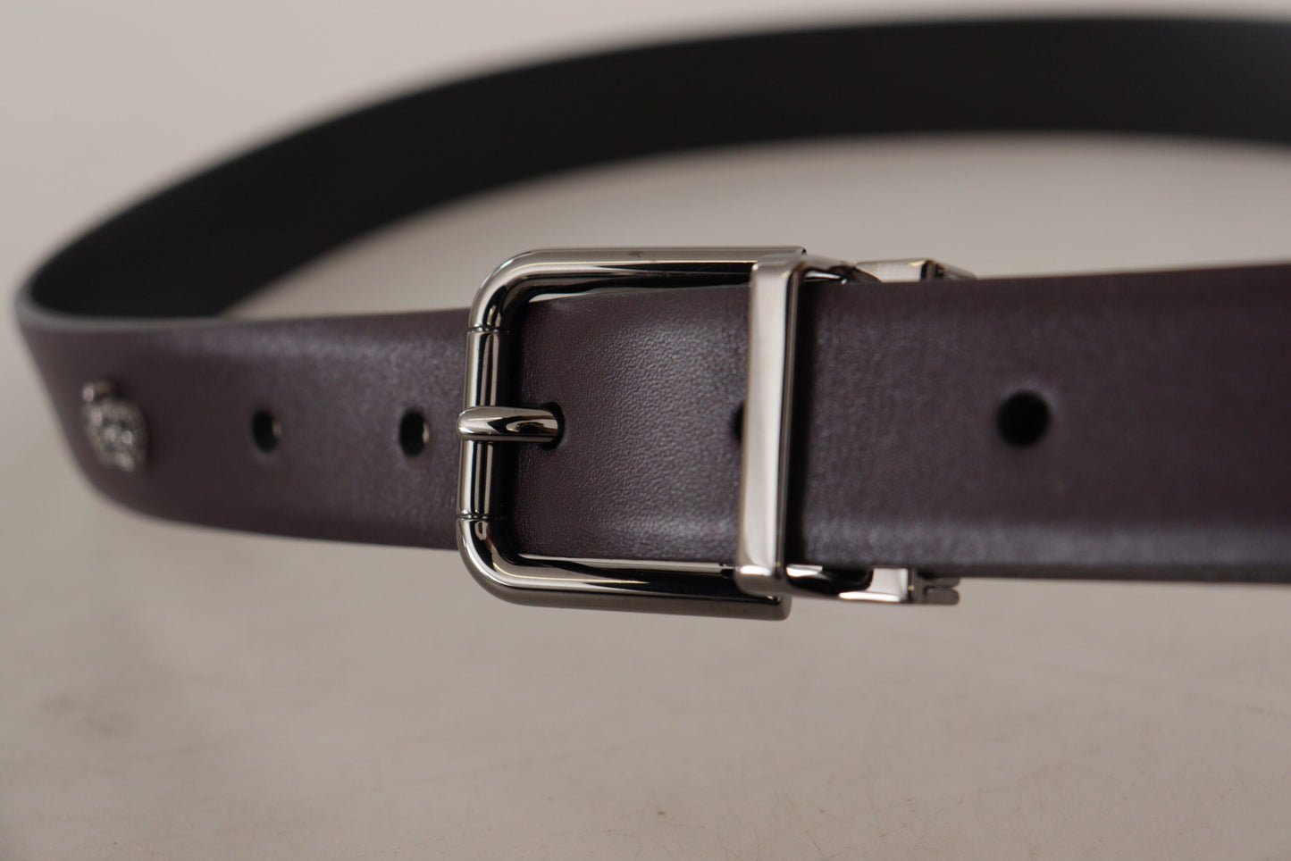 Dolce & Gabbana Dark Purple Leather Box Borchia Metal Buckle Men's Belt