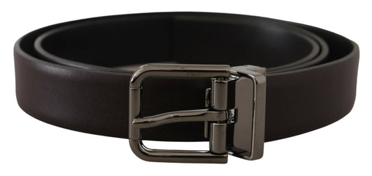 Dolce & Gabbana Dark Purple Leather Box Borchia Metal Buckle Men's Belt