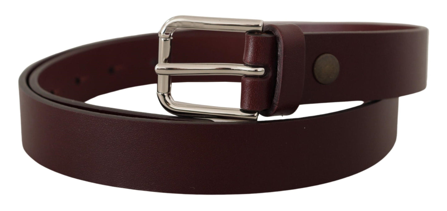 Dolce & Gabbana Maroon Calf Leather Silver Tone Metal Buckle Men's Belt