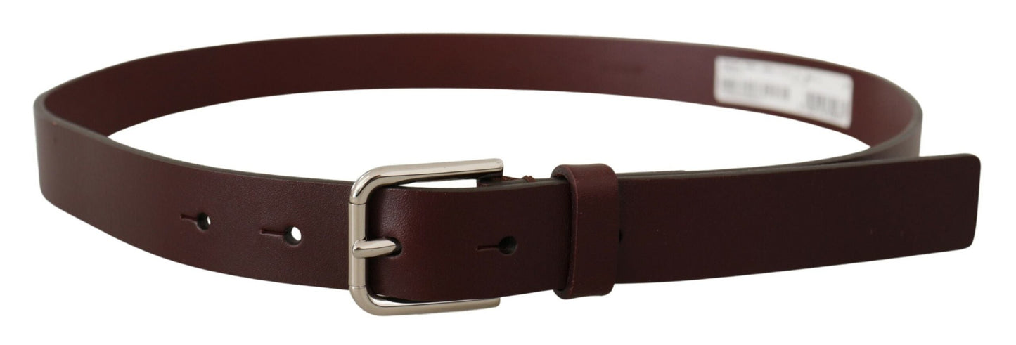 Dolce & Gabbana Maroon Calf Leather Silver Tone Metal Buckle Men's Belt
