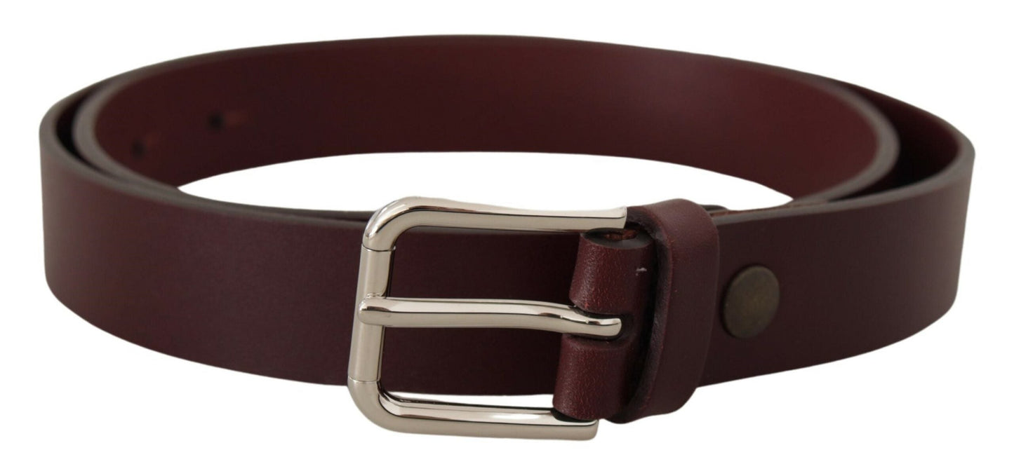 Dolce & Gabbana Maroon Calf Leather Silver Tone Metal Buckle Men's Belt