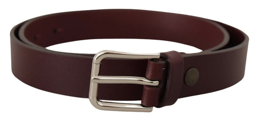 Dolce & Gabbana Maroon Calf Leather Silver Tone Metal Buckle Men's Belt