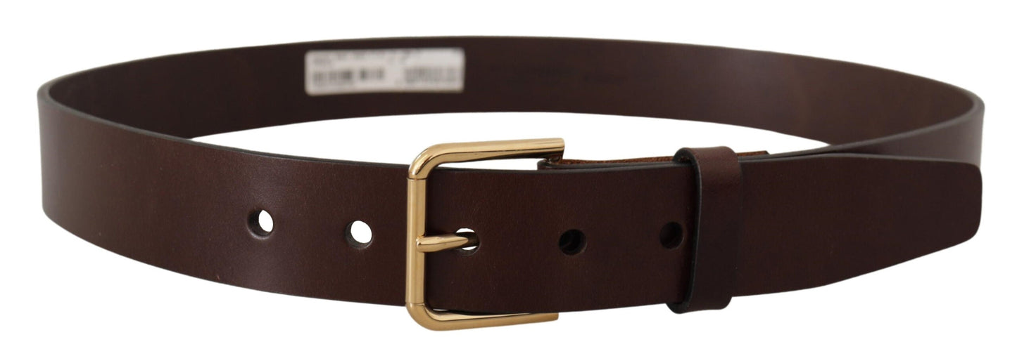 Dolce & Gabbana Brown Polished Leather Gold Tone Metal Buckle Men's Belt