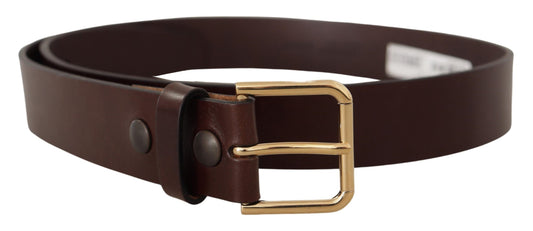 Dolce & Gabbana Brown Polished Leather Gold Tone Metal Buckle Men's Belt