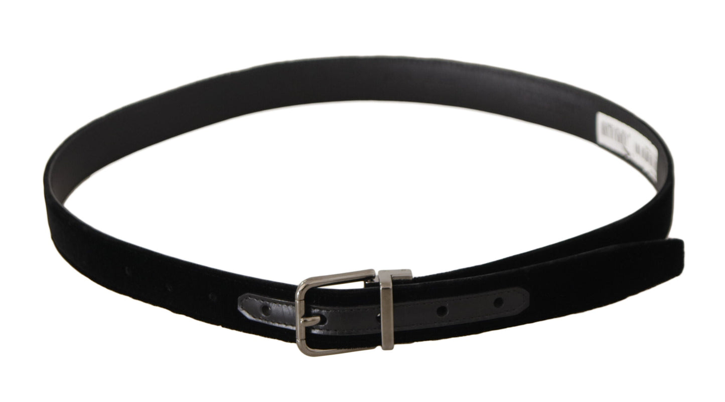 Dolce & Gabbana Black Classic Velvet Logo Engraved Metal Buckle Men's Belt