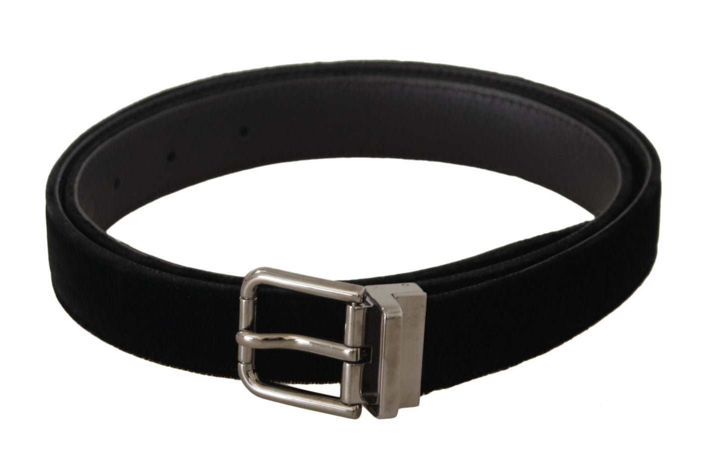Dolce & Gabbana Black Classic Velvet Logo Engraved Metal Buckle Men's Belt