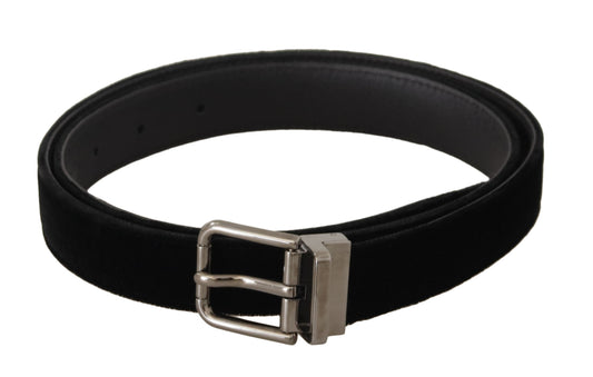 Dolce & Gabbana Black Classic Velvet Logo Engraved Metal Buckle Men's Belt