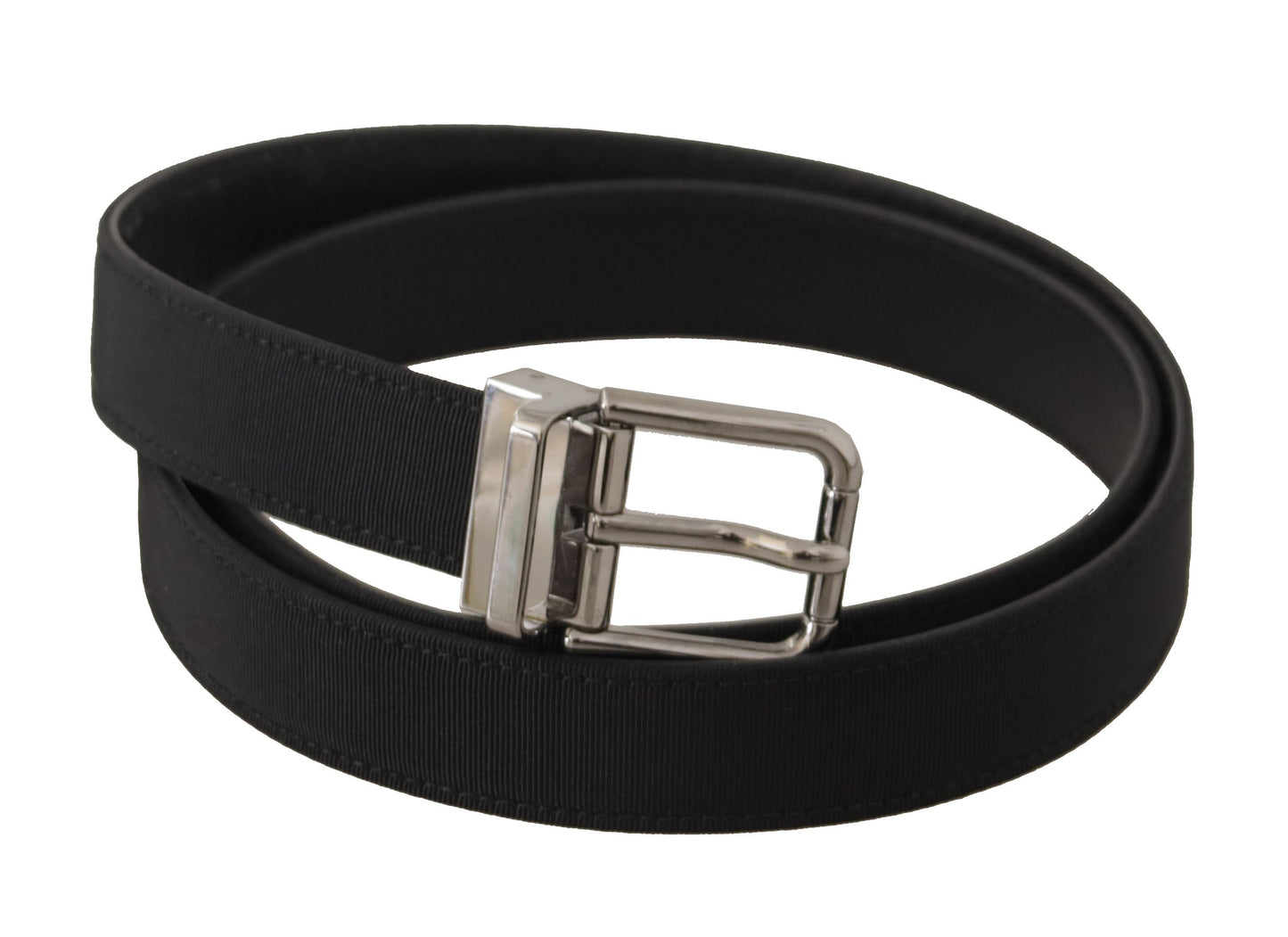 Dolce & Gabbana Black Canvas Leather Silver Metal Buckle Men's Belt