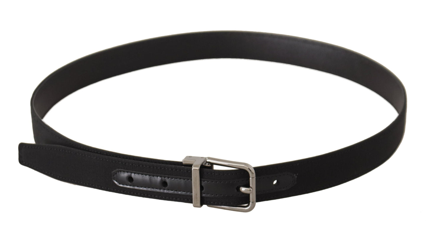 Dolce & Gabbana Black Canvas Leather Silver Metal Buckle Men's Belt