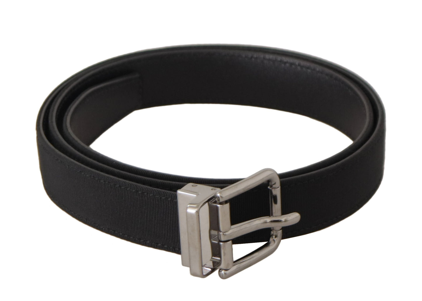Dolce & Gabbana Black Canvas Leather Silver Metal Buckle Men's Belt