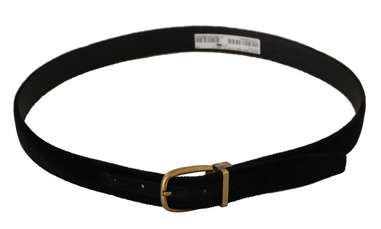 Dolce & Gabbana Black Velvet Leather Gold Tone Metal Buckle Men's Belt