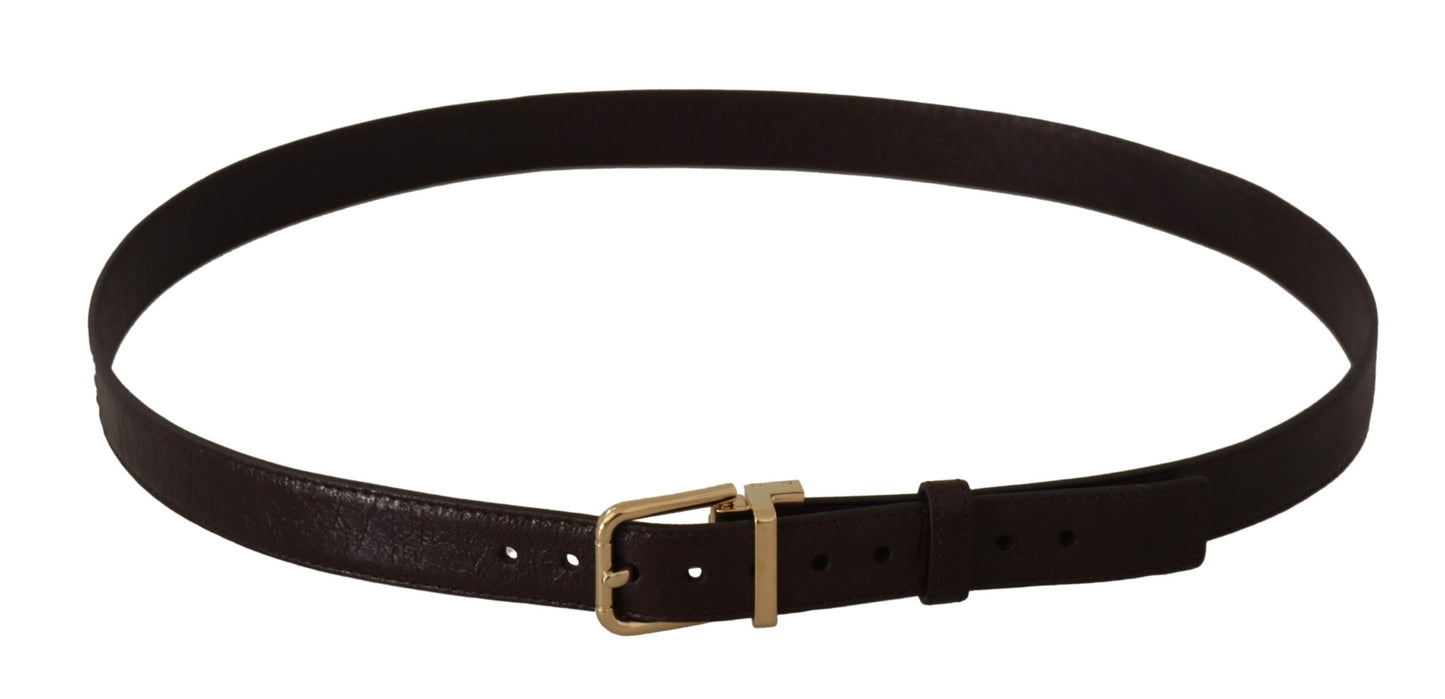 Dolce & Gabbana Brown Leather Gold Metal Buckle Men's Belt