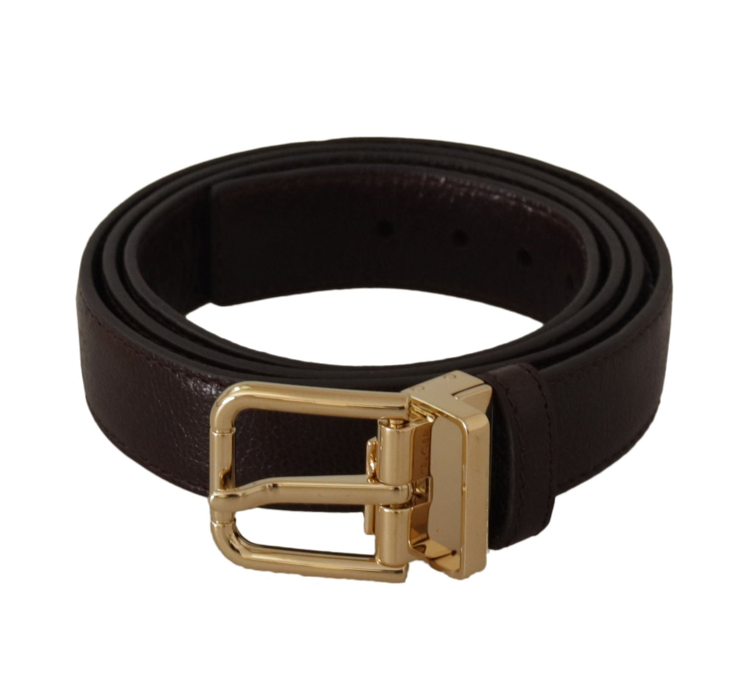 Dolce & Gabbana Brown Leather Gold Metal Buckle Men's Belt