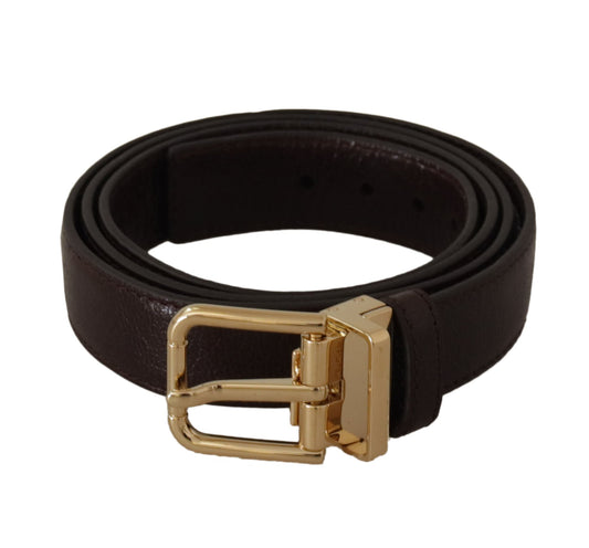 Dolce & Gabbana Brown Leather Gold Metal Buckle Men's Belt