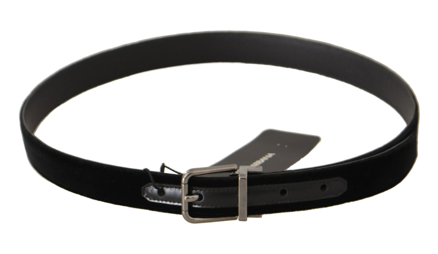 Dolce & Gabbana Black Cotton Silver Tone Metal Buckle Men's Belt