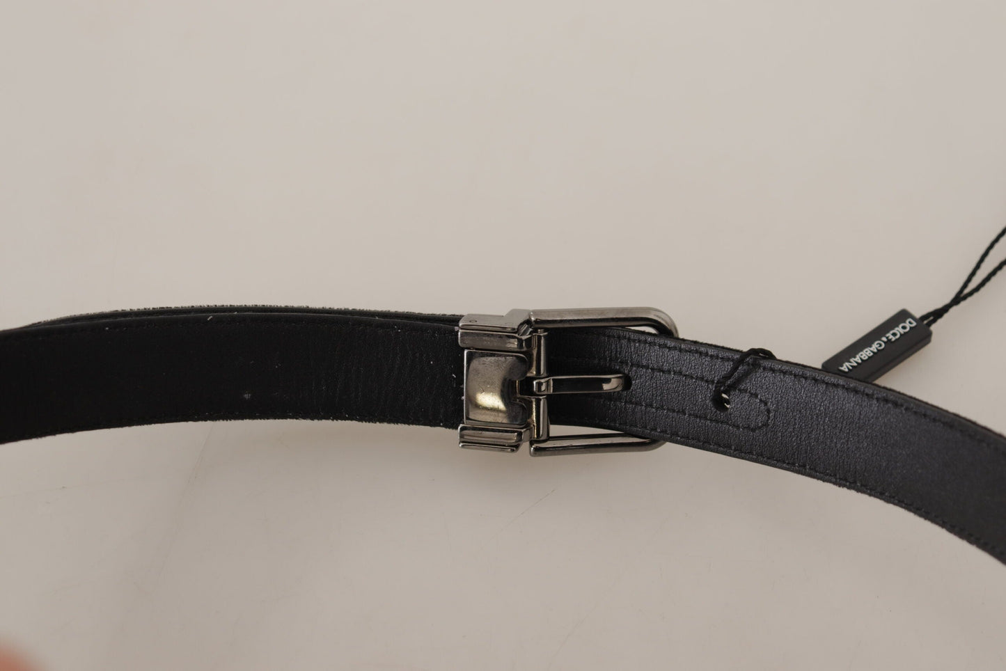 Dolce & Gabbana Black Cotton Silver Tone Metal Buckle Men's Belt