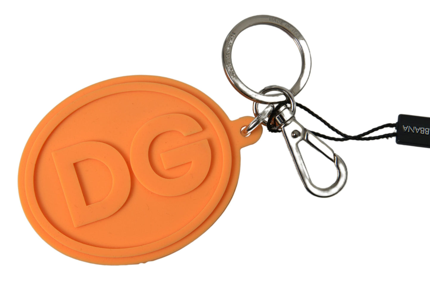 Dolce & Gabbana Orange Rubber DG Logo Gold Brass Metal Women's Keychain