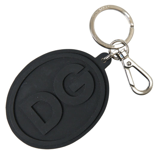 Dolce & Gabbana Black Rubber DG Logo Silver Brass Metal Women's Keychain