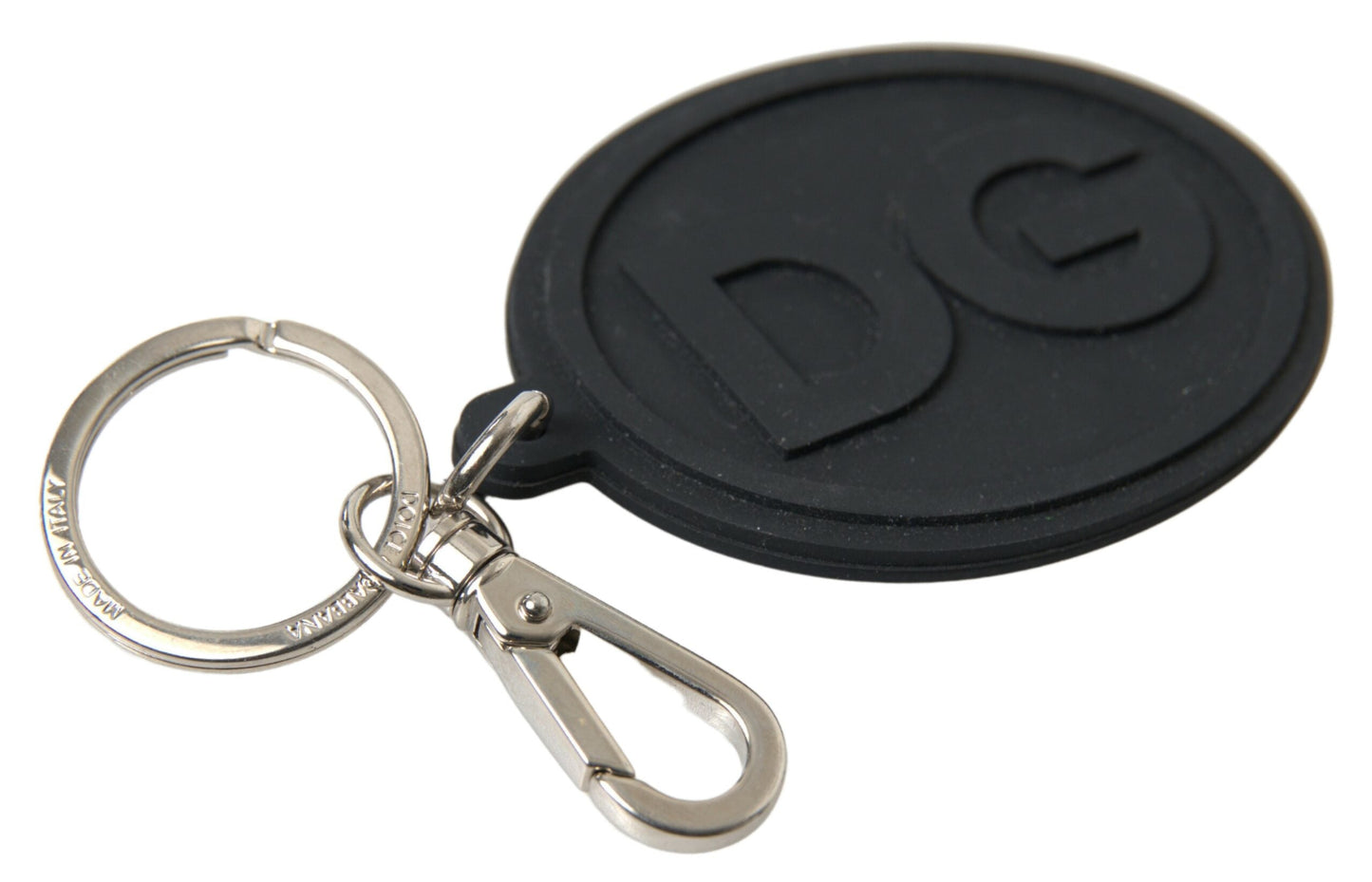 Dolce & Gabbana Black Rubber DG Logo Silver Brass Metal Women's Keychain
