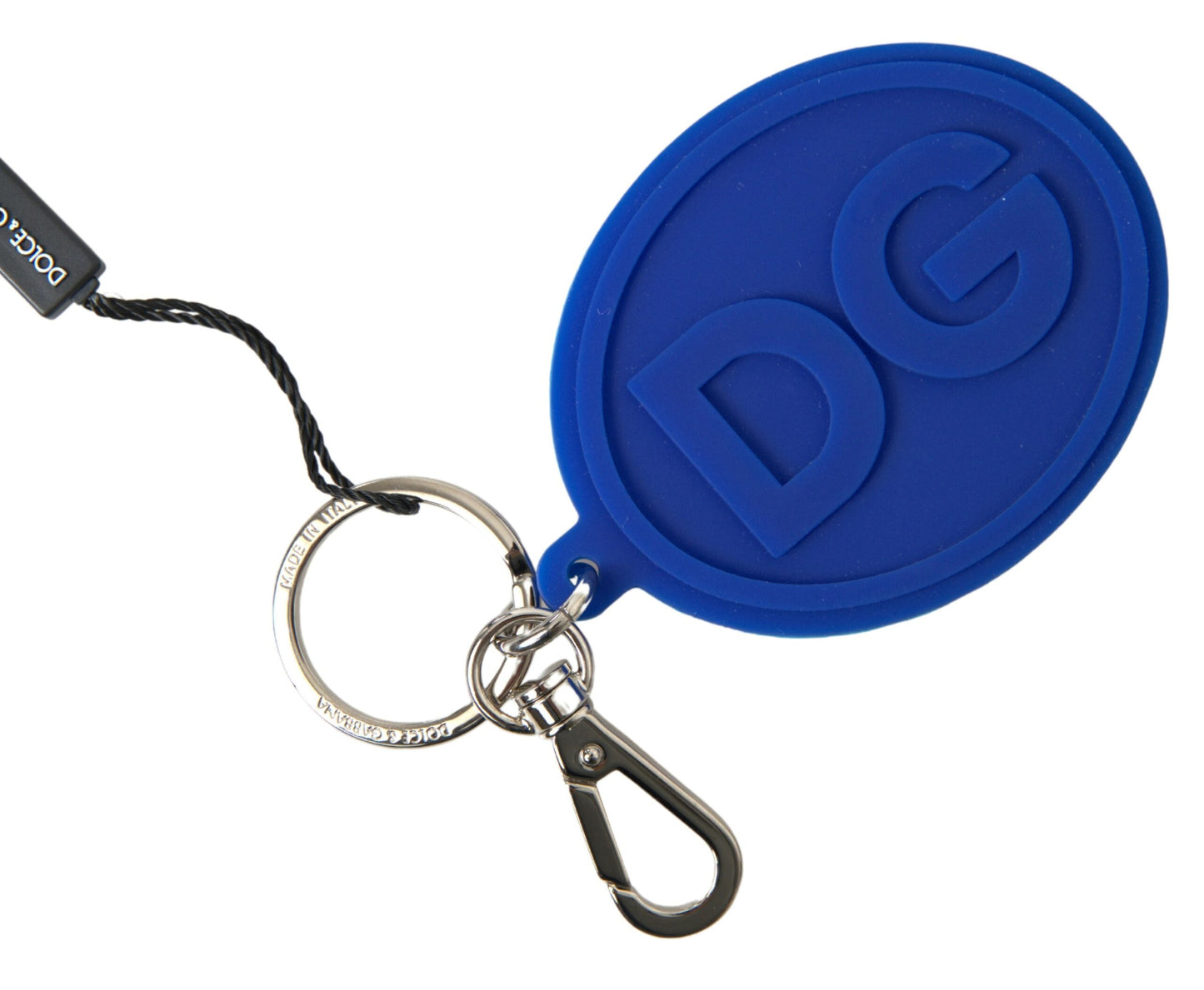 Dolce & Gabbana Blue Rubber DG Logo Silver Brass Metal Keyring Women's Keychain