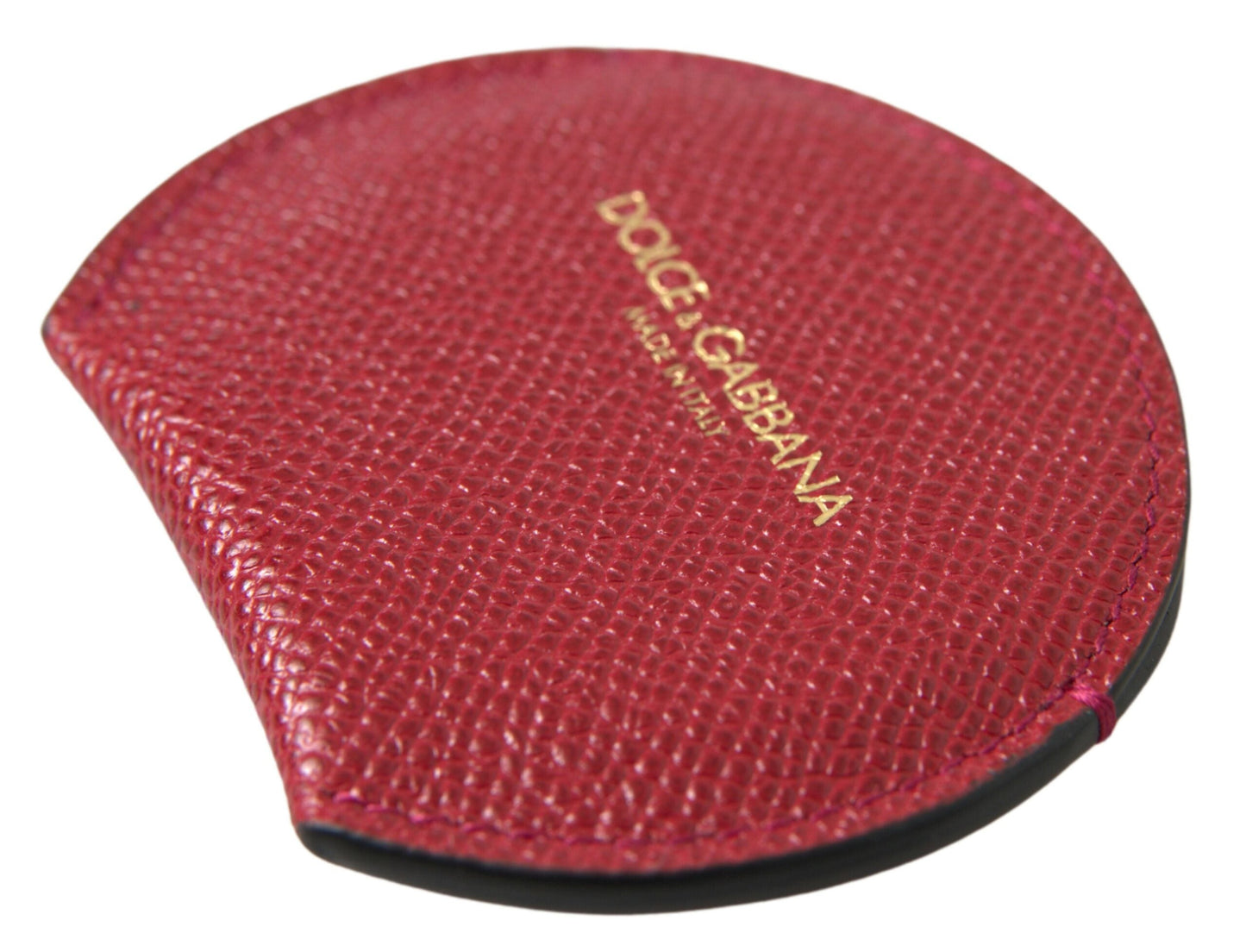 Dolce & Gabbana Red Calfskin Leather Round Hand Mirror Women's Holder