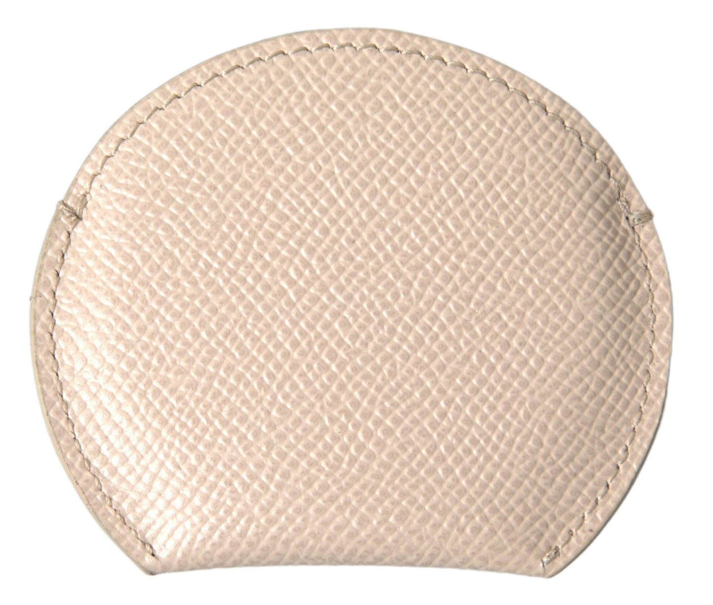 Dolce & Gabbana Beige Calfskin Leather Round Logo Hand Mirror Women's Holder