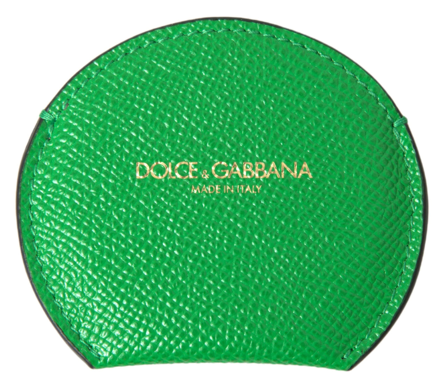 Dolce & Gabbana Green Calfskin Leather Round Logo Hand Mirror Women's Holder
