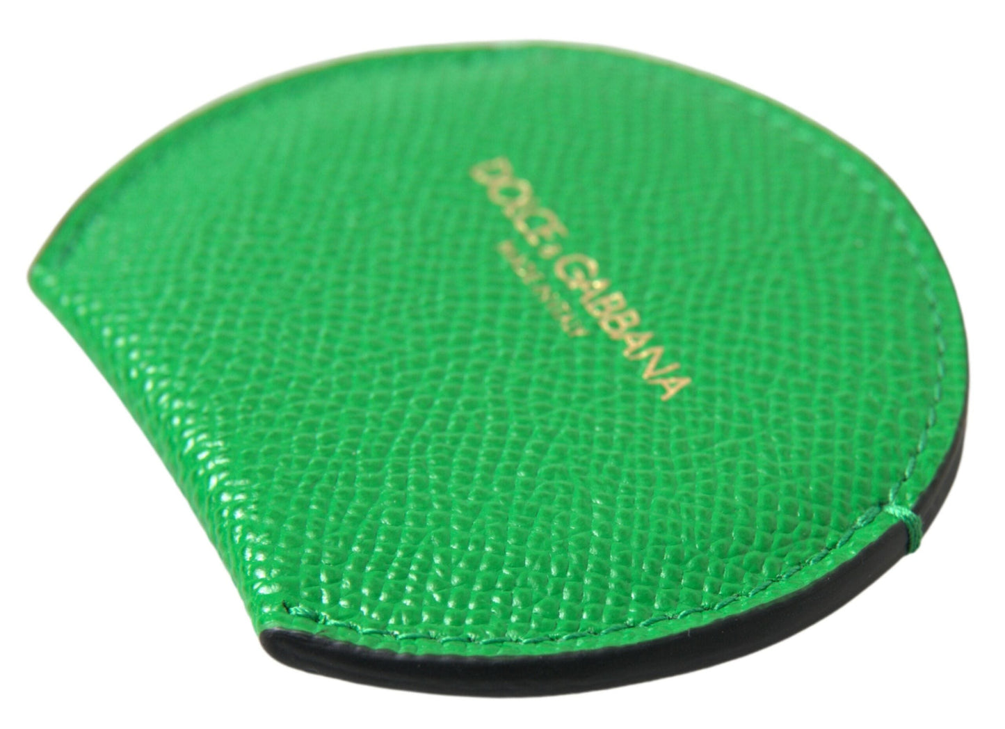 Dolce & Gabbana Green Calfskin Leather Round Logo Hand Mirror Women's Holder