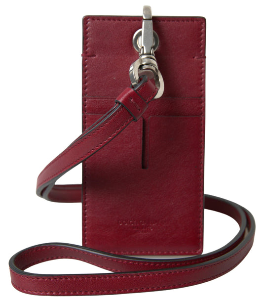 Dolce & Gabbana Red Leather Lanyard Logo Slim Card Holder Men Men's Wallet