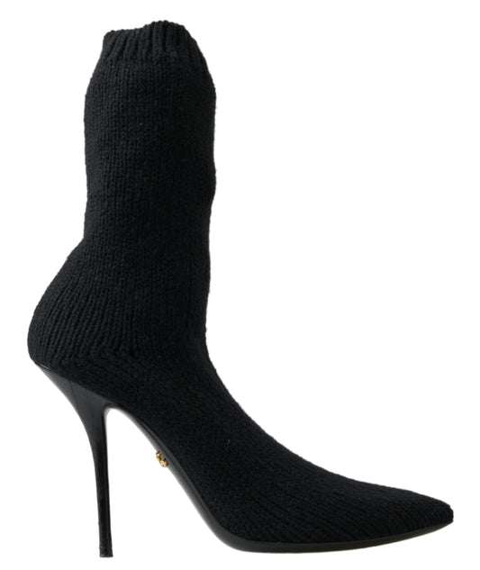 Dolce & Gabbana Black Stiletto Heel Mid Calf Women Boot Women's Shoes
