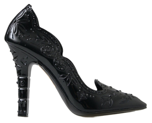 Dolce & Gabbana Black CINDERELLA Floral Crystal Heels Women's Shoes