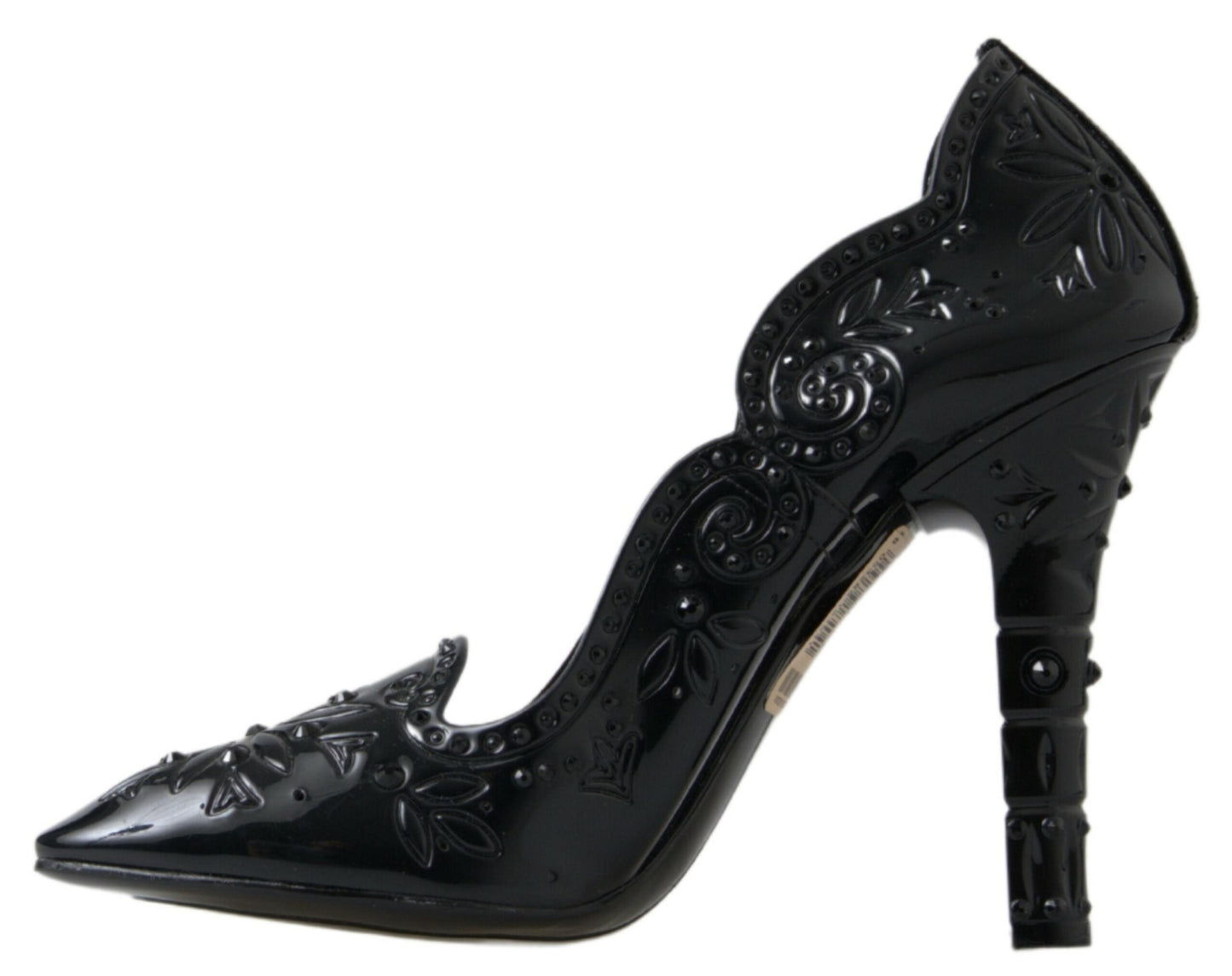 Dolce & Gabbana Black CINDERELLA Floral Crystal Heels Women's Shoes