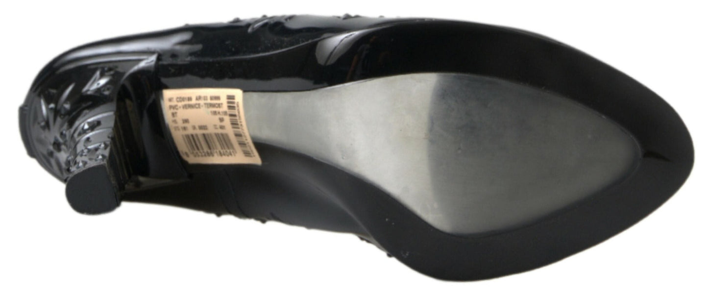 Dolce & Gabbana Black CINDERELLA Floral Crystal Heels Women's Shoes