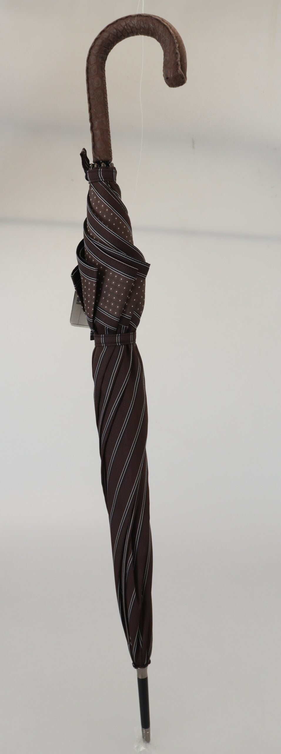 Dolce & Gabbana Brown Striped Leather Handle Collapsible Sartoria Men's Umbrella