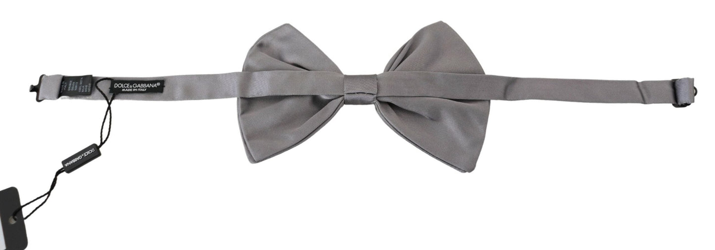 Dolce & Gabbana Bow Tie Men Silver Gray Silk Adjustable Neck Men's Papillon